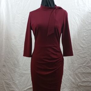 Miusol Mad Men Style Long Sleeve Burgundy Dress